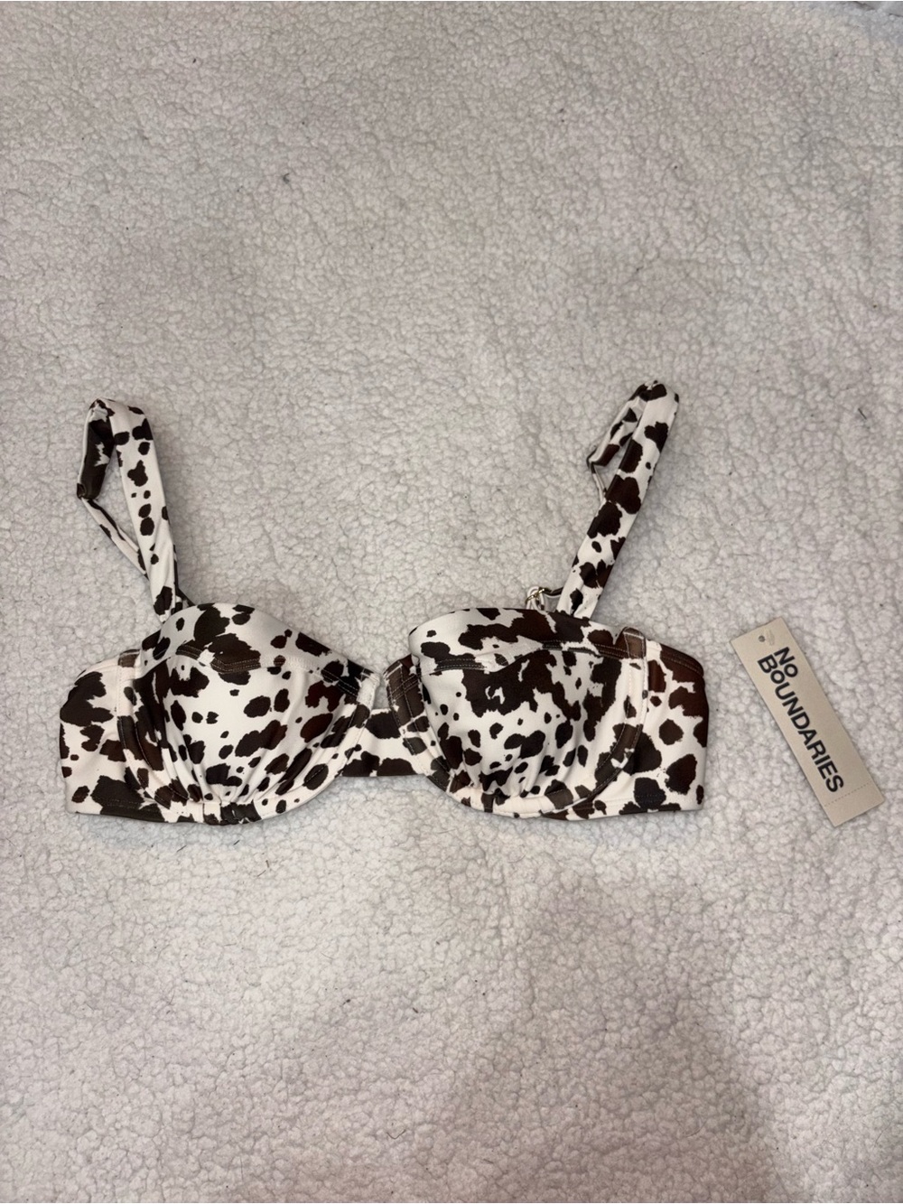 NWT No Boundaries Cow Print Balconette Bikini Top - White & Brown Small